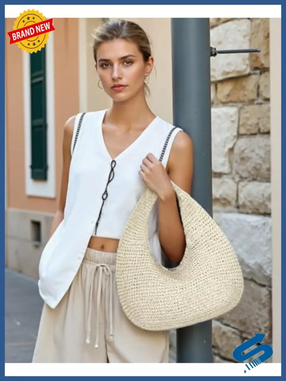 Handwoven Straw Hobo Shoulder Bag, Summer Beach Tote Purse
